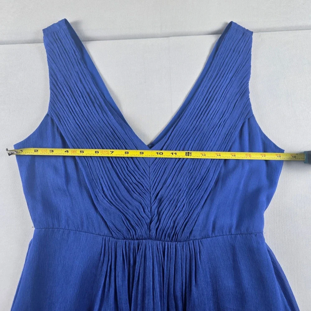 J.Crew 100% Silk Sleeveless‎ Midi Dress Women's Size 10 Blue Pleated V-Neck